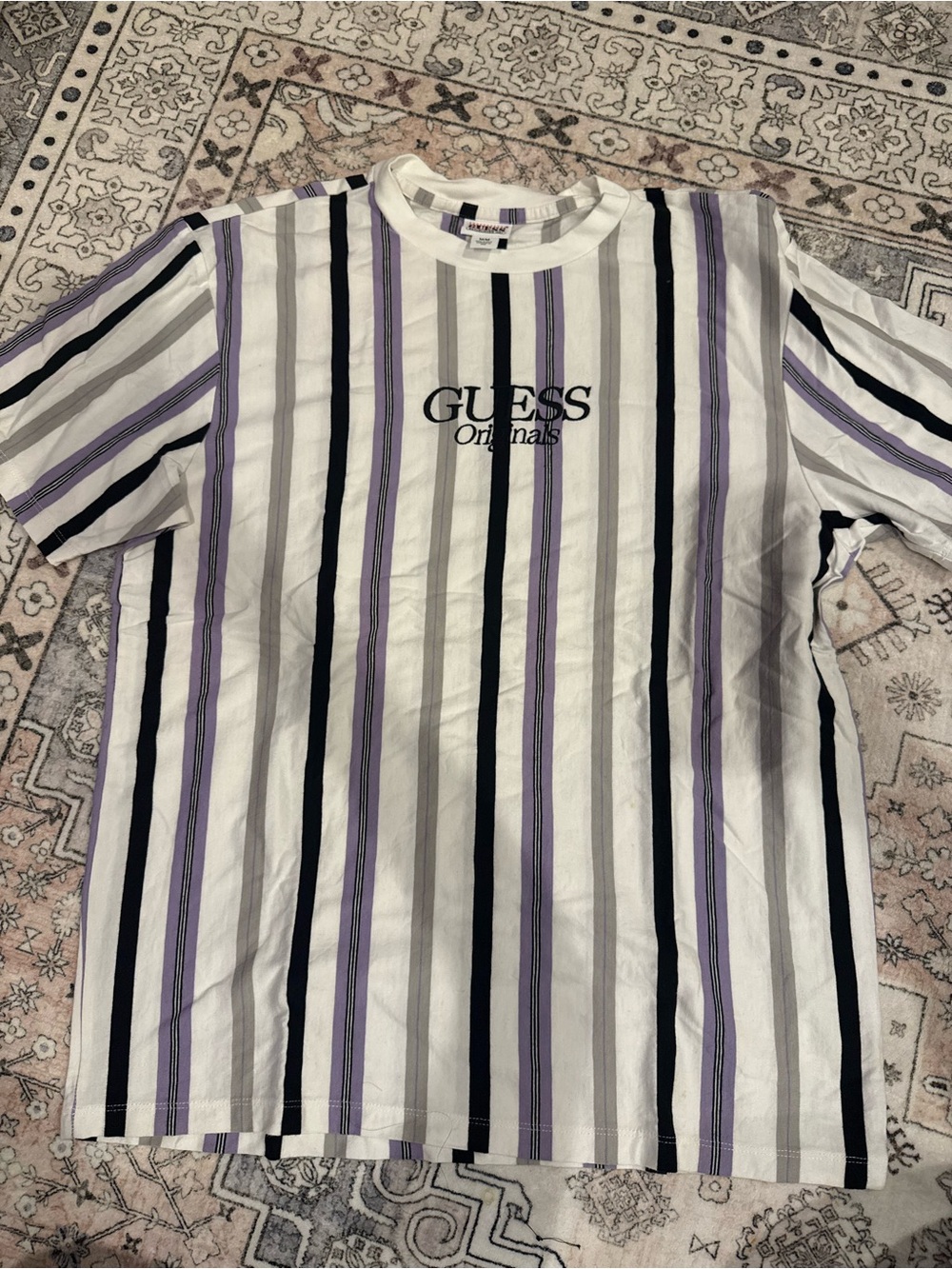 Guess Originals Men’s White, Lavender & Black Striped Tee
